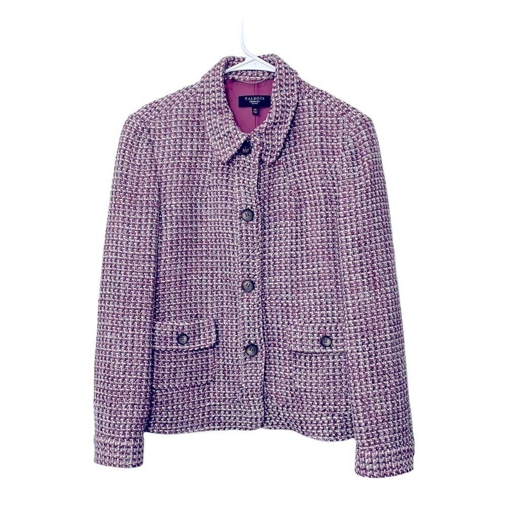 Talbots Wool Blend Tweed Blazer | Pink Black | Size 14P